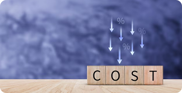 A person in a suit gestures towards a graph with a rising red arrow and white bar charts, indicating business growth and success.