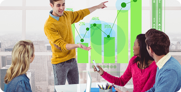 Hands typing on a laptop keyboard with a transparent search bar overlay and a magnifying glass icon. The scene conveys a sense of focused online activity.